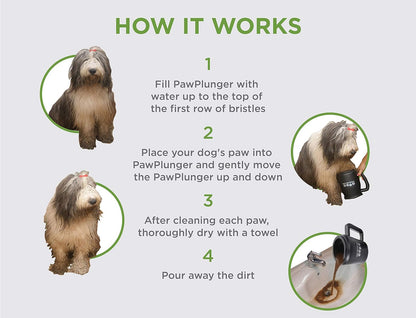 Paw Plunger – the Muddy Paw Cleaner for Dogs – Saves Carpet, Furniture, Bedding and Cars from Dirty Paw Prints – Use This Dog Paw Cleaner after Walks – Soft Bristles, Convenient Cup Handle