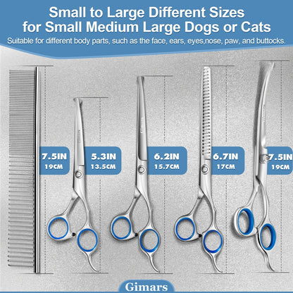 Professional 6 in 1 Dog Grooming Scissors 4CR Stainless Steel with Safety round Tip, Heavy Duty Titanium Coated Pet Grooming Scissor for Dogs, Cats and Other Animals